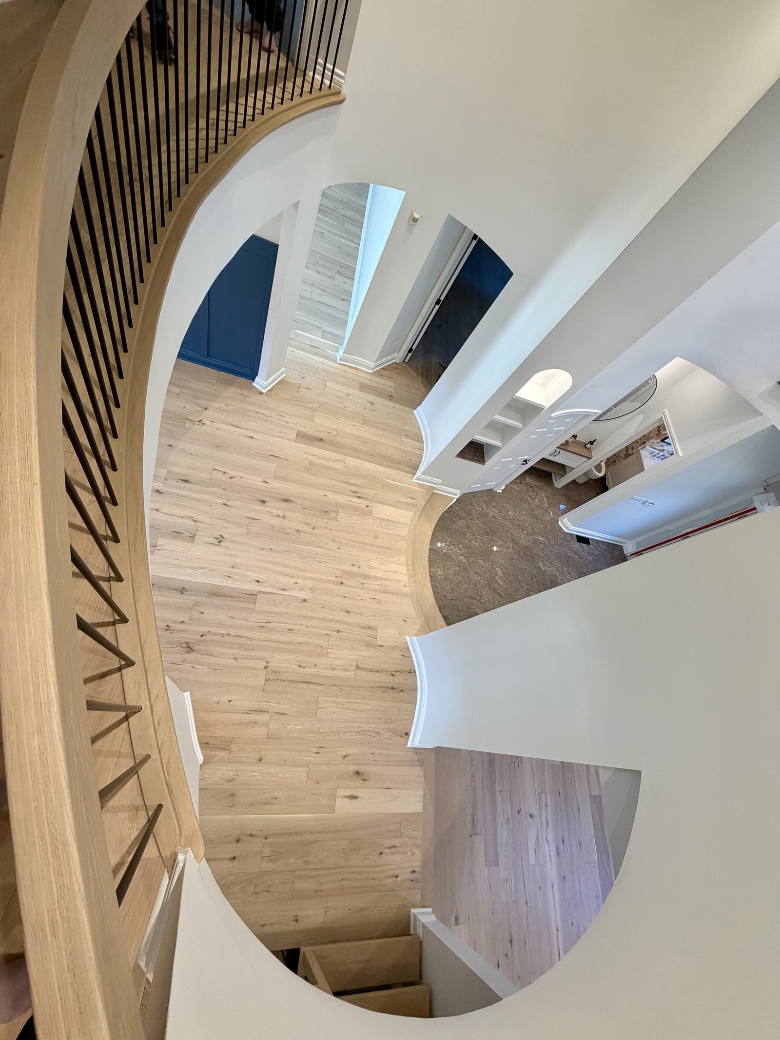 High angle view of stairs.