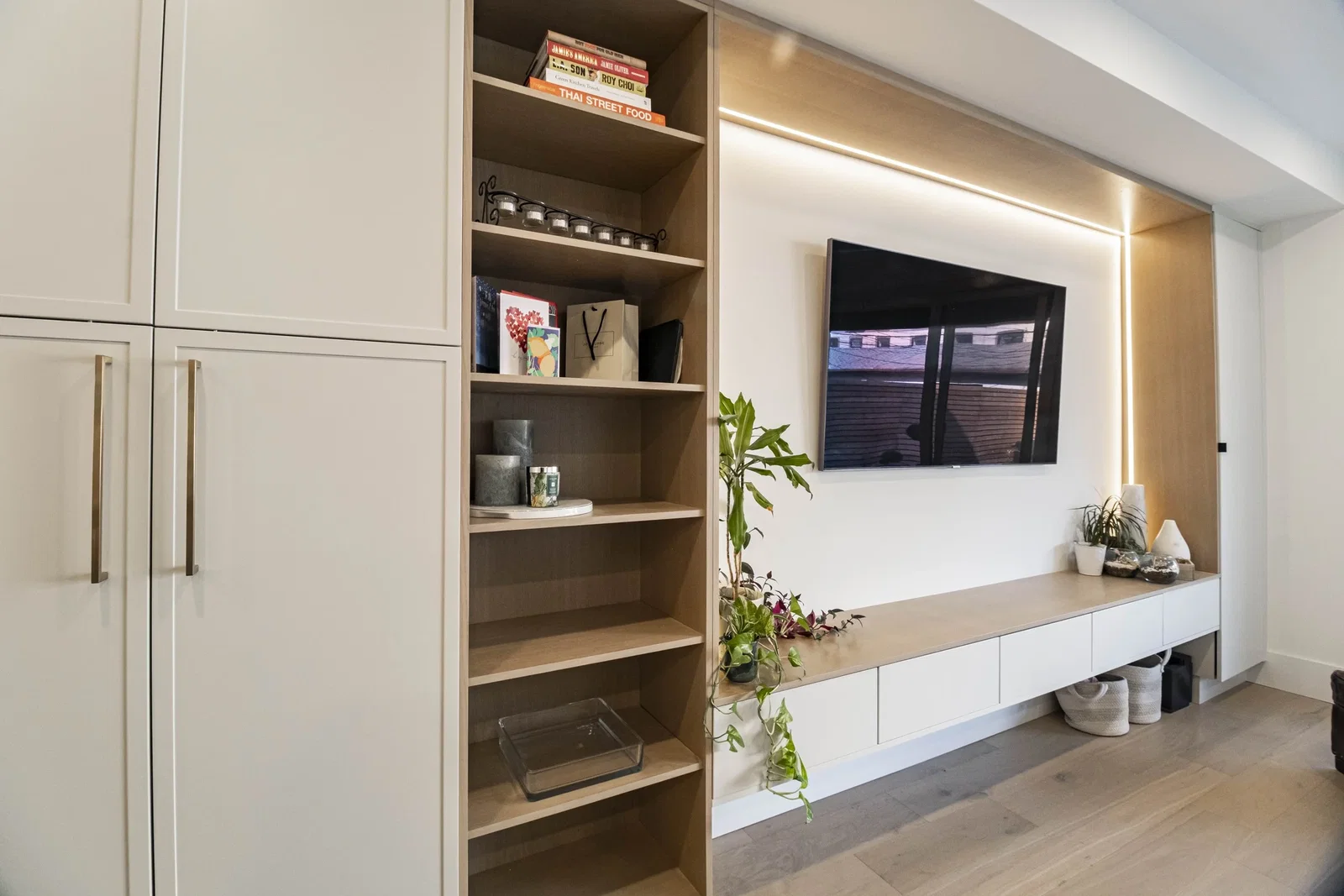 Media wall and shelving