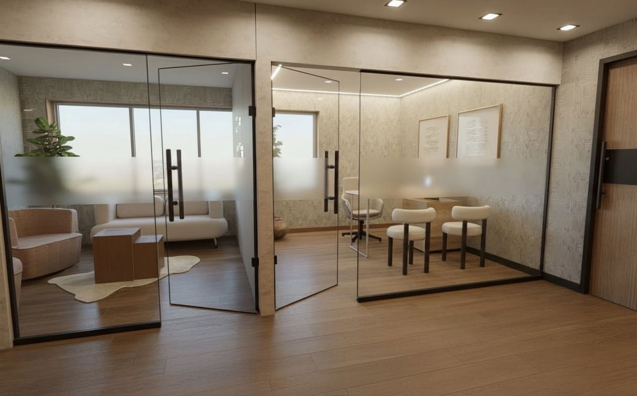 Executive office build-out with glass partitions