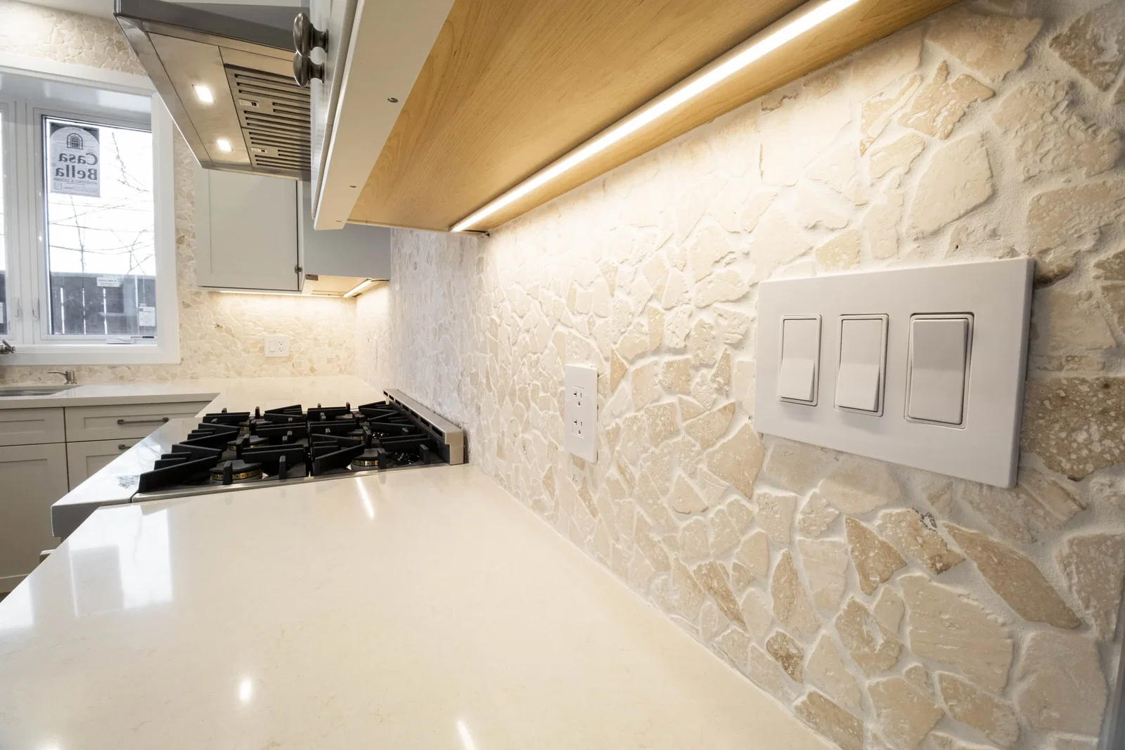 Stone backsplash detail